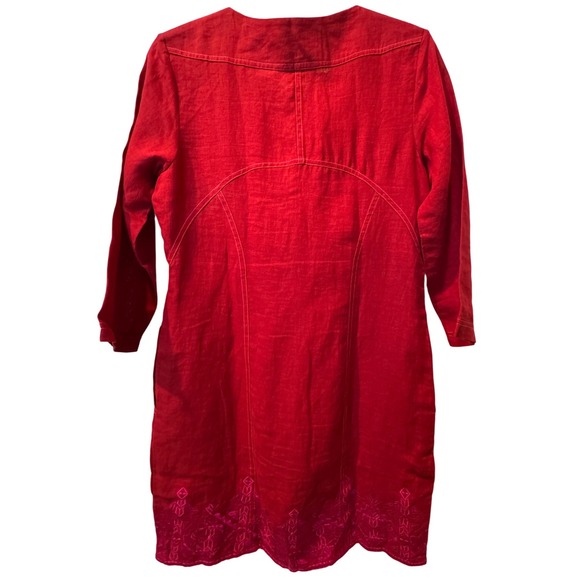 Anita Dongre Linen Dress Embroidered Casual Red 3/4 Sleeve Size 10 - Picture 3 of 11